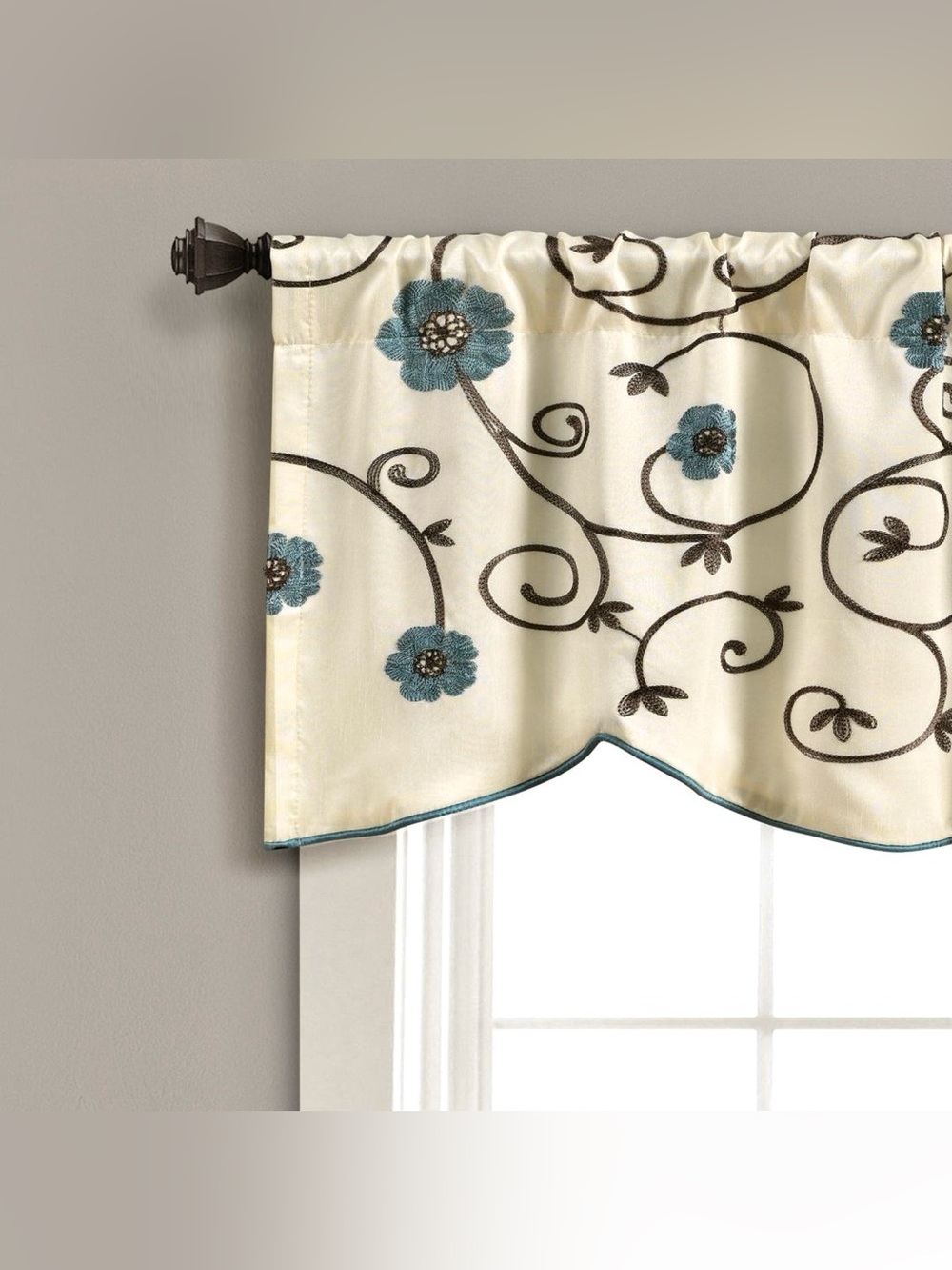 Set of 3- Lush Decor Royal Garden Embroidered Valance w Scalloped Edges - NWT